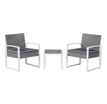 Selby 3-Piece Modern Coastal Faux Wicker Conversation Outdoor Patio Set - JONATHAN Y